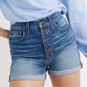 Madewell High Rise Denim Shorts in Burke Wash Button Front 28